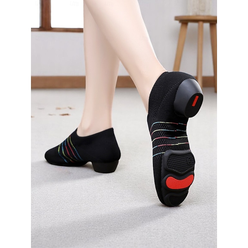 Women's Black Mesh Dance Shoes with Kitten Heel and Colorful Stripes - Elegant Adult Dance Shoes for Ballroom and Latin Dance2