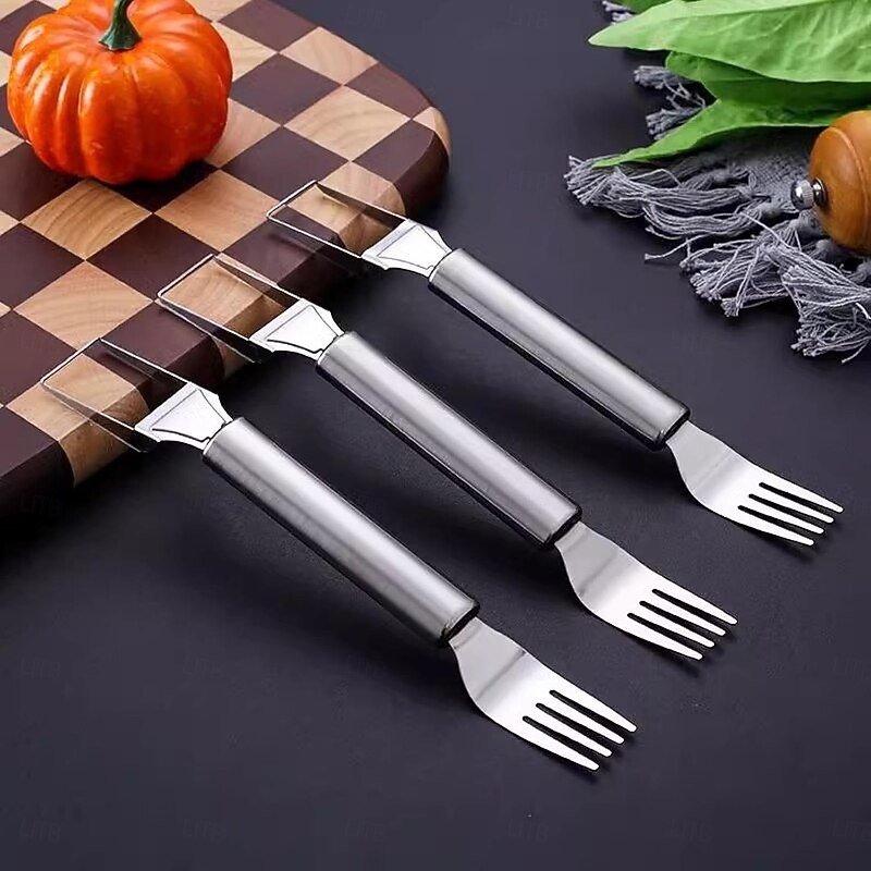 3 pcs Watermelon Knife, Melon Fork, Fruit Tool 2-in-1, Stainless Steel Silver Multiple items, Used for kitchen family camping