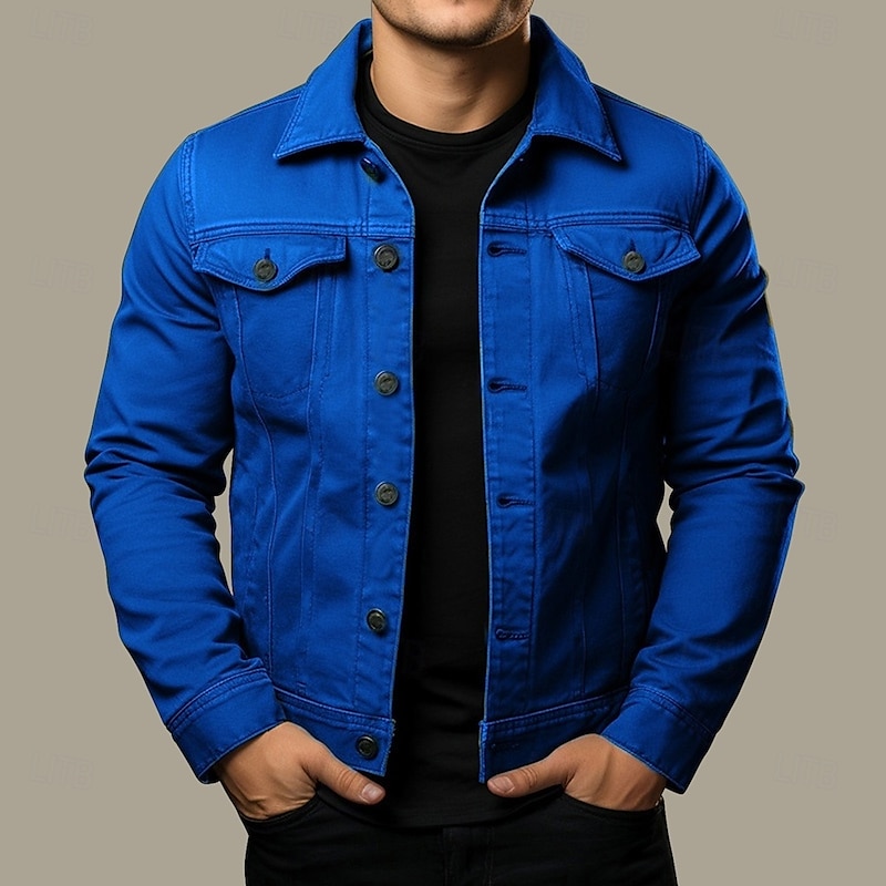 Men's Shirt Jacket Cargo Jacket Daily Wear Windproof Buttons All Seasons Solid Color Streetwear Lapel Regular Black White Red Navy Blue Blue Jacket2