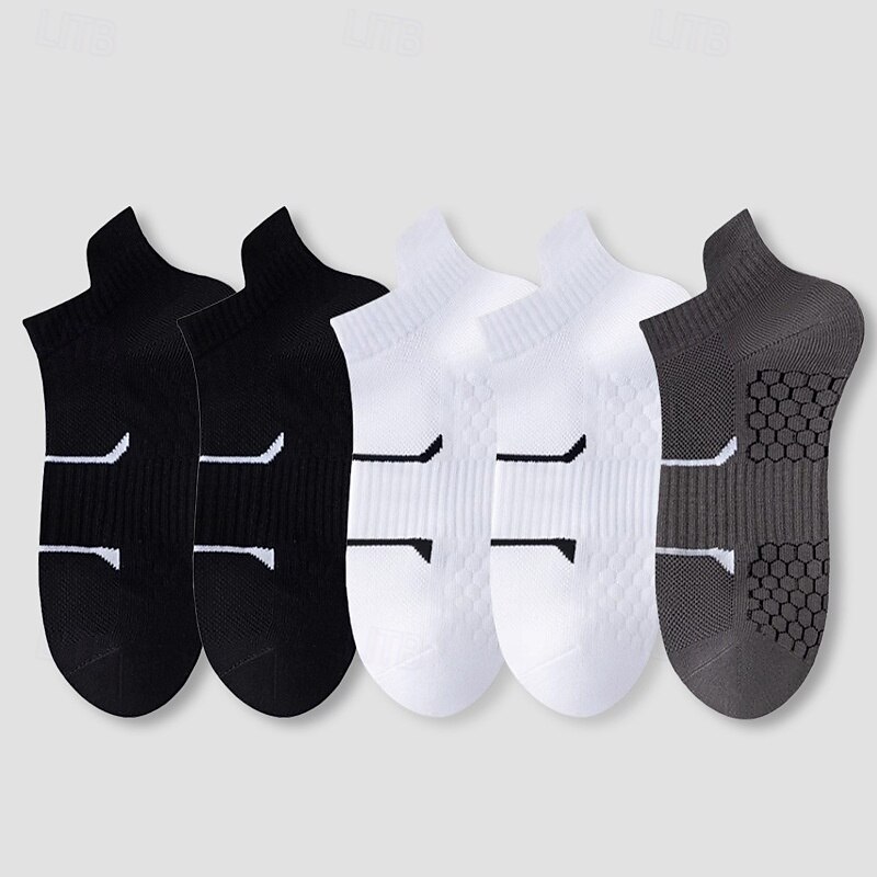 Men's 5 Pairs Multi Packs Socks Running Socks Casual Socks Black+White+Gray Black*2+Dark Gray*2+Dark Blue*1 Color Plain Vacation Sports & Outdoor Daily Basic Medium Spring Fall Fashion Casual3