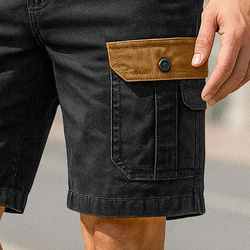 Men's Cargo Shorts Shorts Bermuda shorts Beach Shorts Casual Shorts Multi Pocket Straight Leg Color Block Plain Moisture Wicking Wearable Knee Length Outdoor Casual Daily Vacation Fashion Black Brown3