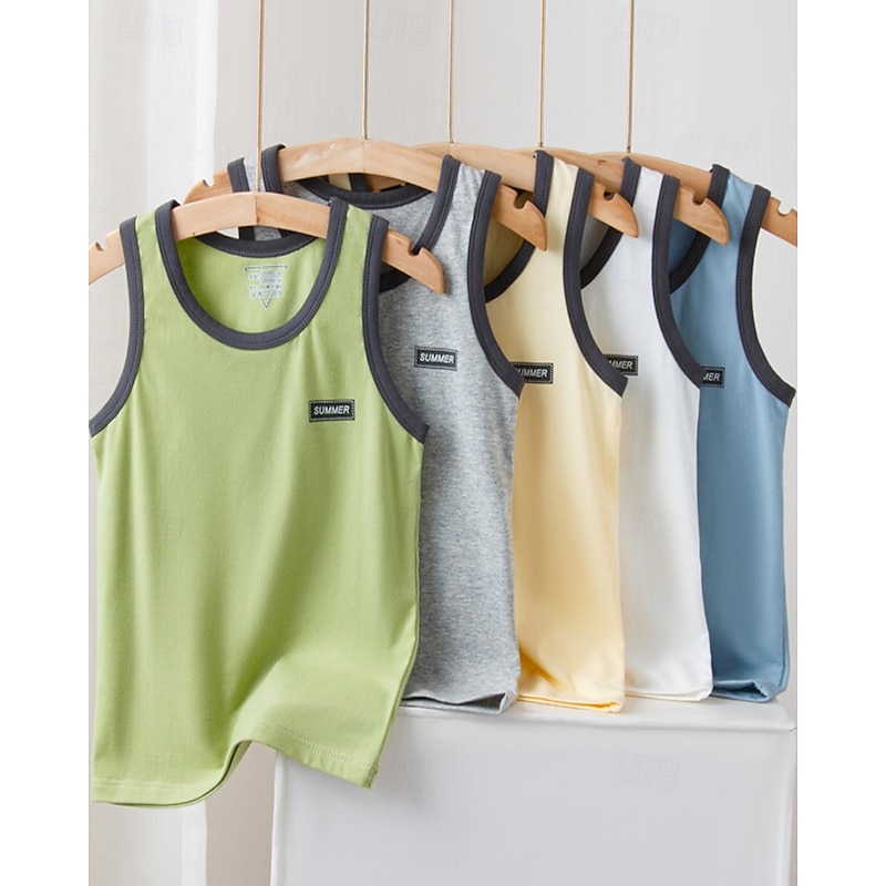 Kids Boys Tank Tee Color Block Sleeveless Children Top Going out Basic Summer White 4 years+