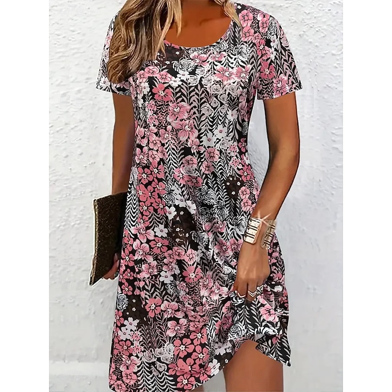 Women's Mini Dress Casual Dress T Shirt Dress Tee Dress Sundress Shift Dress Vacation Casual Boho Party Beach Form Fit Floral Graphic Short Sleeve Crew Neck Black Red Gray Summer Spring2