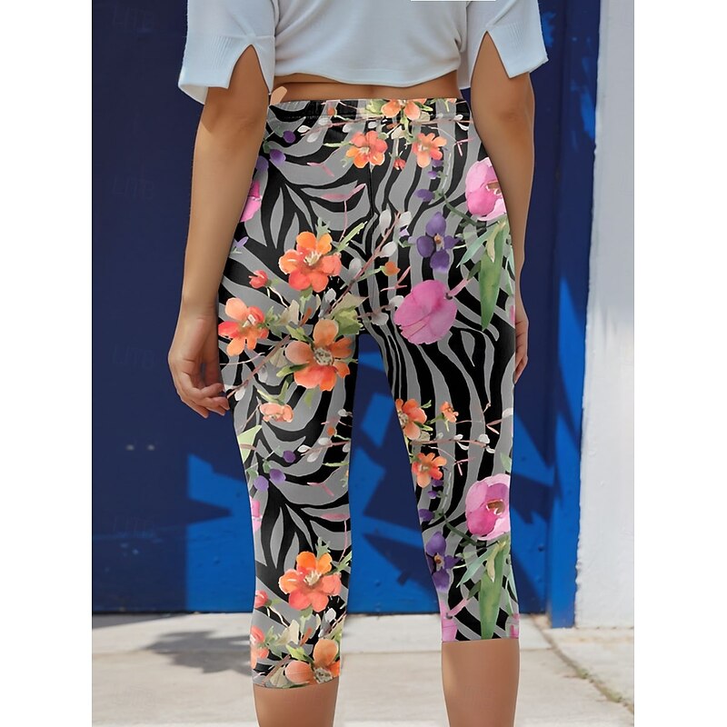 Women's Leggings Capri Pants High Elasticity Vacation Vintage Fashion Calf-Length High Waist Floral Graphic Printing Thermal Warm Breathable Soft Stretchy Formal Outdoor Vacation Black Summer Spring2