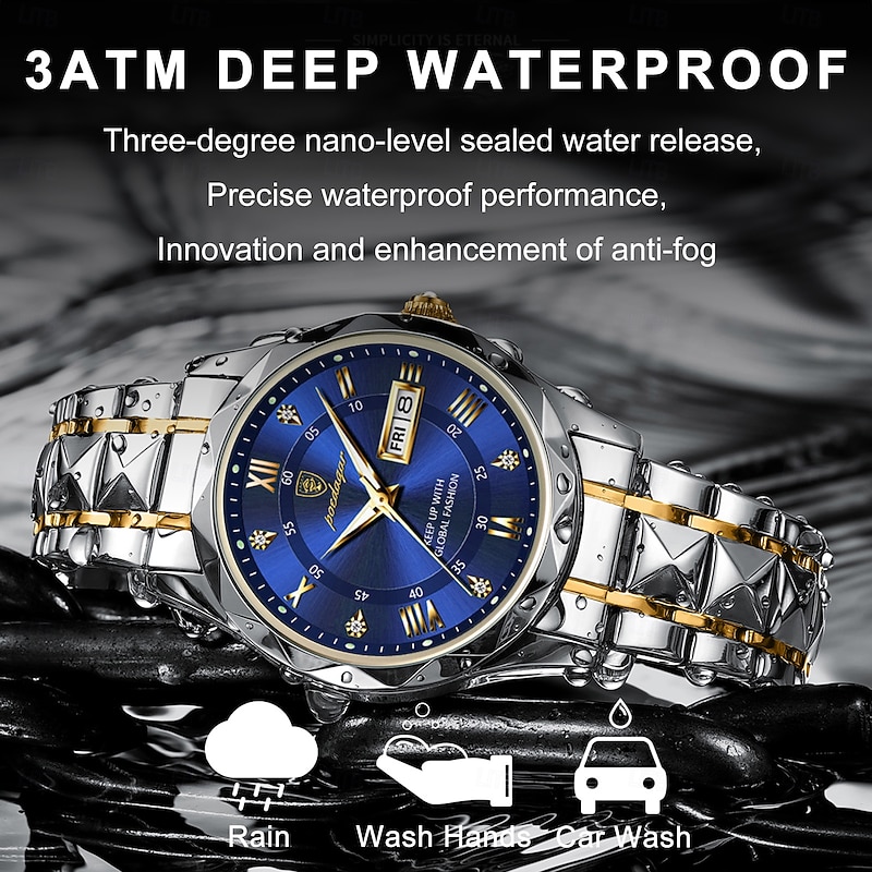 Luxury Men's Quartz Watch Waterproof Stainless Steel Luminous Dial Business Calendar Wristwatch4