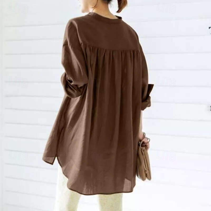 Boho Shirt Women's Black Blue Brown Solid / Plain Color Shirred Party Sports & Outdoor Active Vacation Sports Round Neck Cotton Linen Loose Fit S4