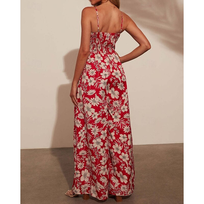 Women's Normal Jumpsuit Streetwear Floral Sleeveless U Neck Print Street Daily Regular Fit Red Summer4