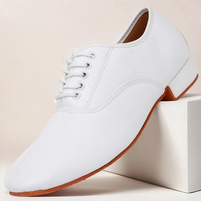 Men's White  Ballroom Dance Shoes with Classic Oxford Design Flexible Sole Smooth Finish for Adults Ideal for Latin Salsa Waltz Performance Stage Events