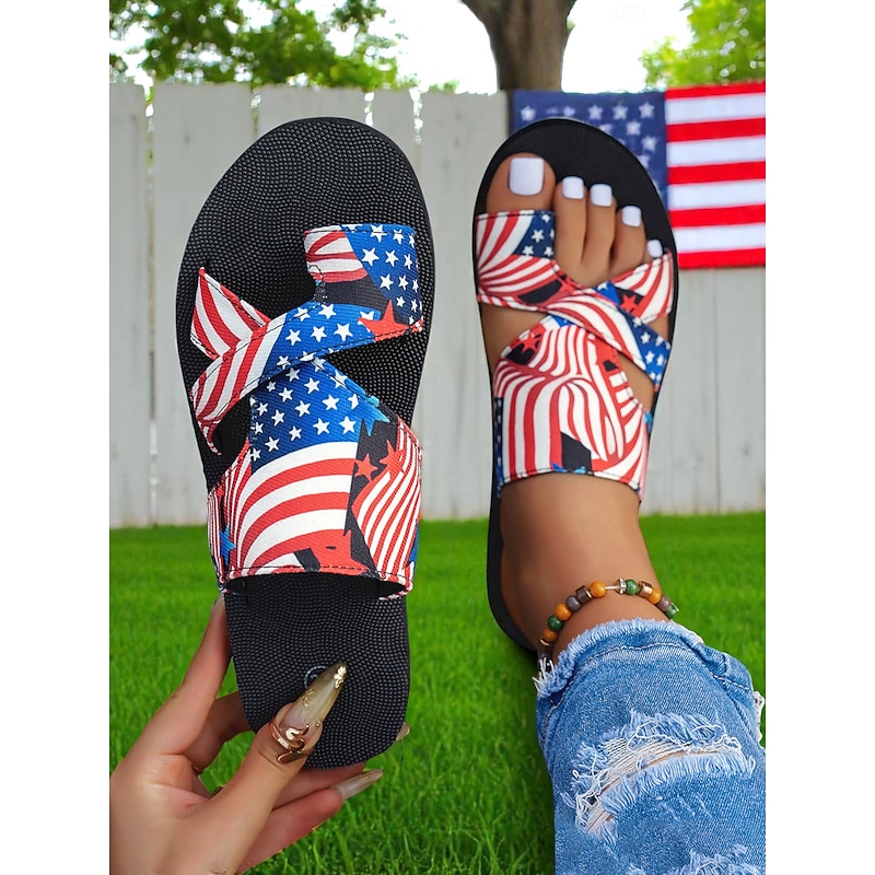 Women's American Flag Criss-Cross Sandals – Lightweight Patriotic Slides for Independence Day, Beach Trips and Casual Summer Style2