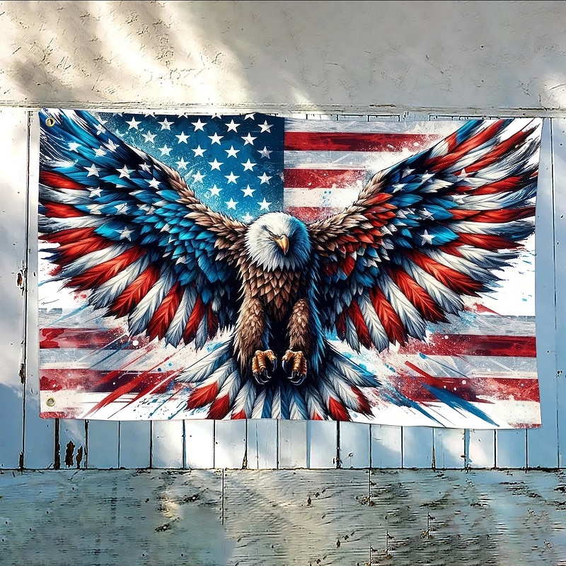 4th of July Outdoor Indoor with Grommets Patriotic Flag Independence Day American House Yard Garden Decorations Holiday Banner Sign2