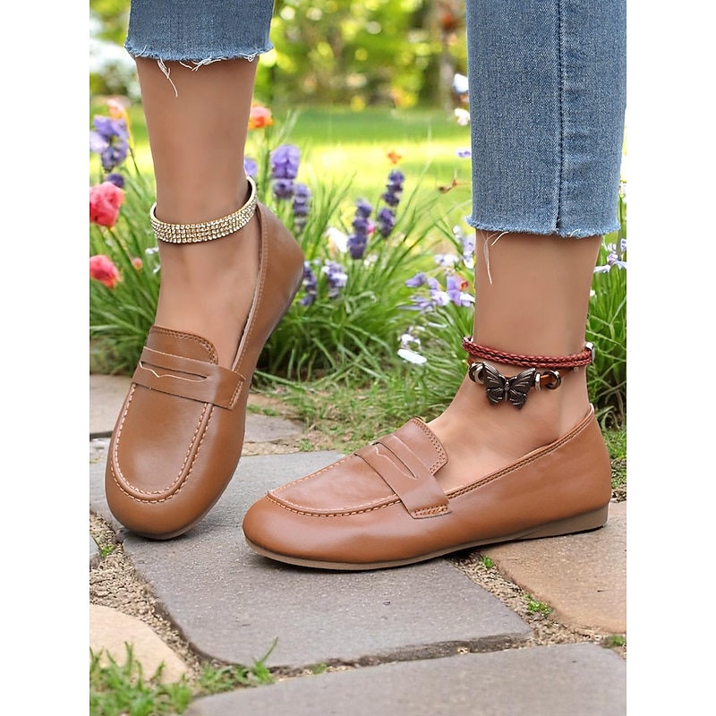 Women's Wide Width Brown Loafers – Classic Slip-On Flats for Comfort-Focused, Ideal for Commuting and Everyday Use3