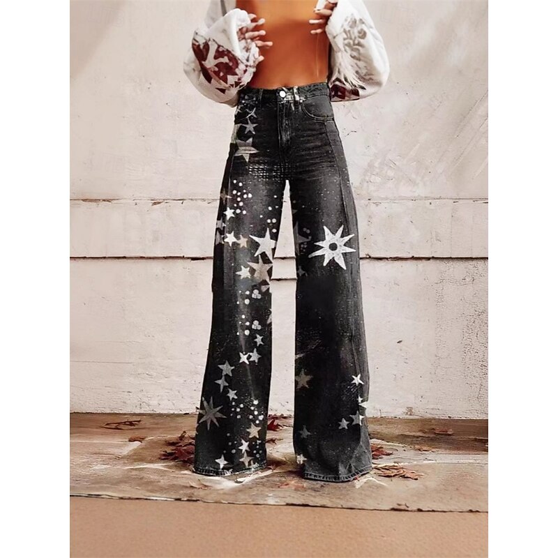 Retro Vintage 1970s Y2K Pants Wide Legged Pants Hippie Disco High Waist Stars Faux Jeans Style Fancy Dress Women's Carnival Casual Daily Music Festival Retro Theme Party Adults' Pants3