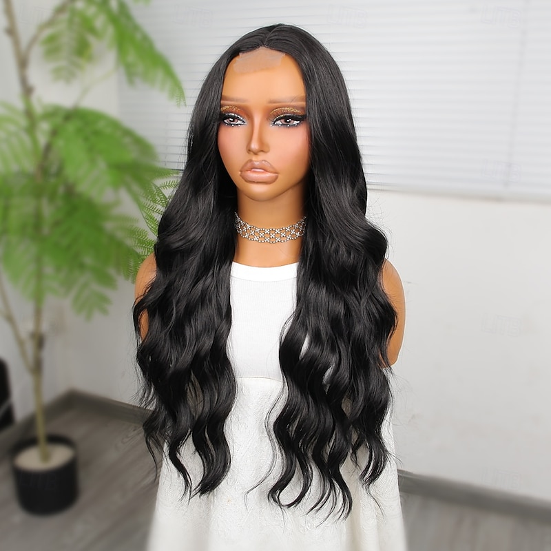 Synthetic Lace Wig Curly Style 26 inch Black Middle Part U Part Wig Women's Wig Black3