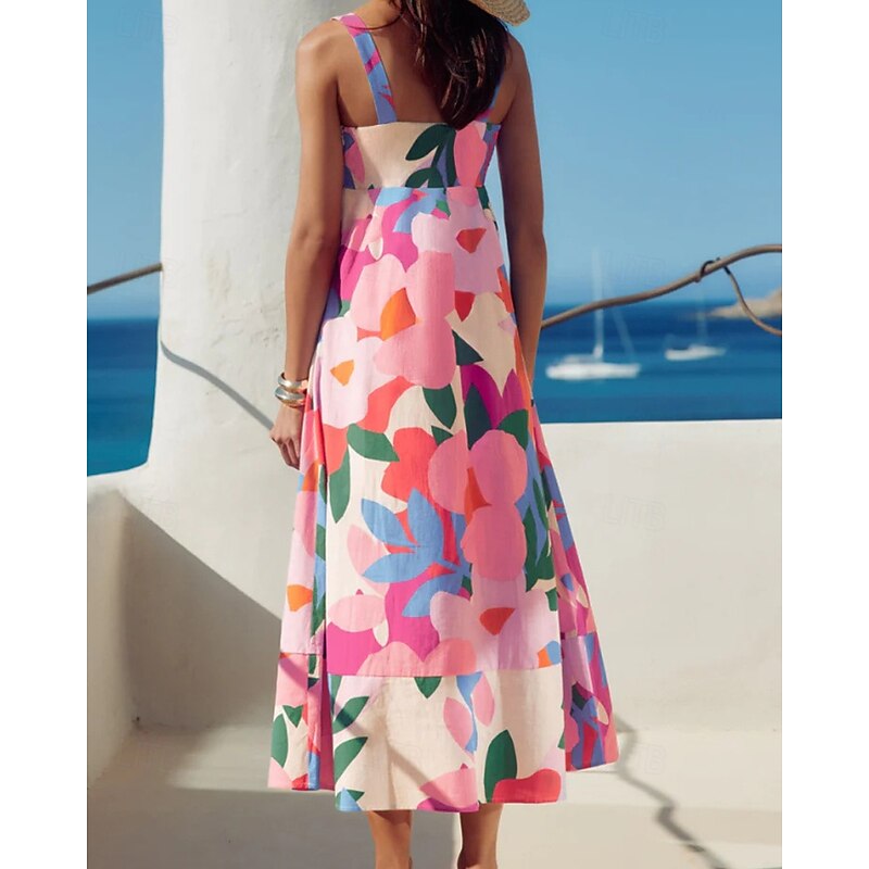 Women's Midi Dress Floral Dress Boho Dress Print Dress Classic Modern Outdoor Vacation Daily Regular Fit Flower Sleeveless Spaghetti Strap Pink Red Royal Blue Blue Summer2