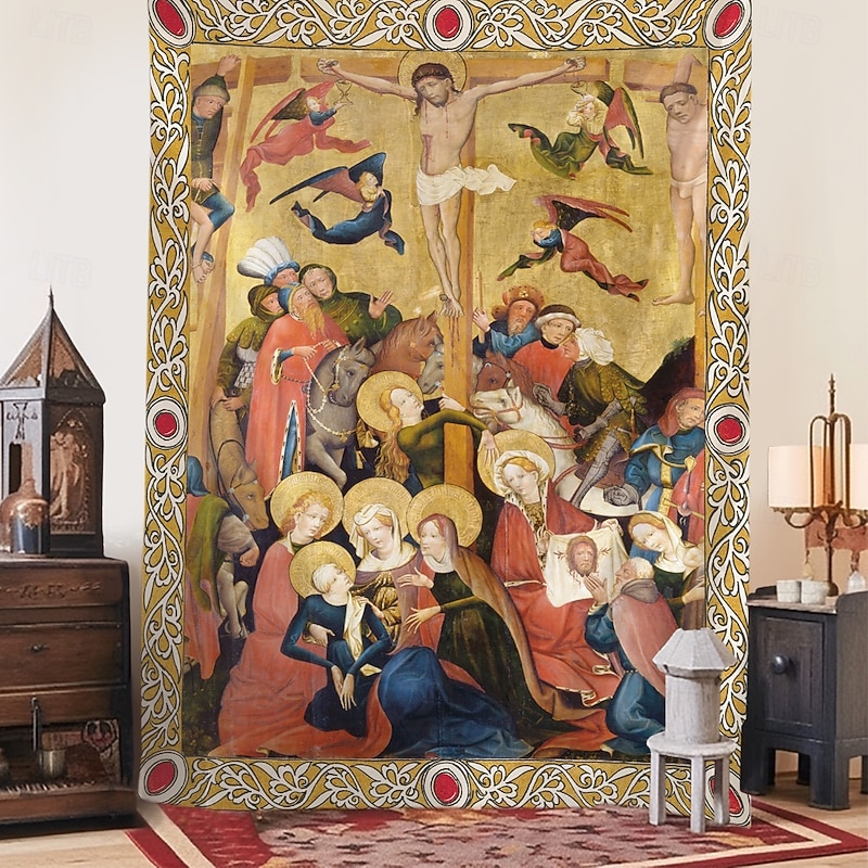 Medieval Tapestry Middle Age Tapestry Religious Art Large Tapestry Mural Decor Photograph Backdrop Home Bedroom Living Room Decoration The Crucifixion