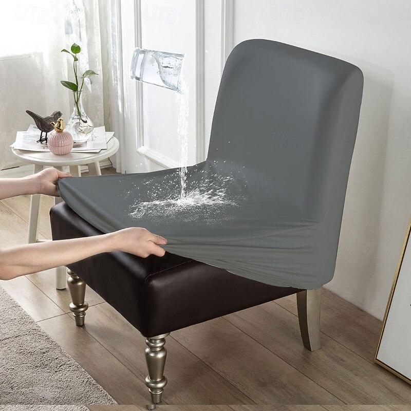 1Pc PU Waterproof Solid Color Stretch Armless Chair Cover - Durable PU Leather Slipcover for Single Oversized Chairs - Ideal for Home and Hotel Furniture Protection3