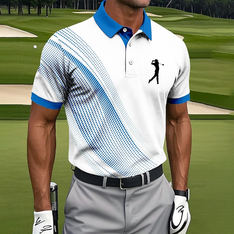 Men's Geometic Golf Sports Polo Shirts Short Sleeve Polo Shirts Collared Shirts Sportswear Athleisure Buttons Summer Black White Blue