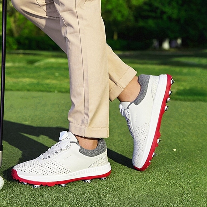 Men's White Golf Shoes with Spiked Sole, Breathable Faux Leather and BOA Closure System for Adjustable Fit, Ideal for Golf and Sports Activities