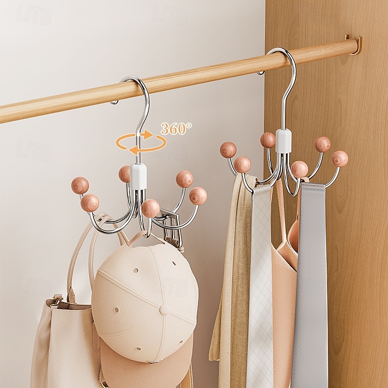 Six-Prong Hook, 360-Degree Rotating Wardrobe Bag Hanger, Multi-Functional Underwear Hanger, Coat and Hat Storage Hook