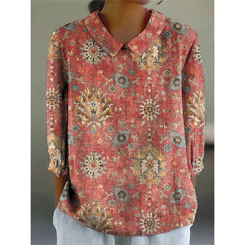 Women's Blouse Long Sleeve Peter Pan Collar Casual Graphic Geometric Daily Stylish Collar Regular Tops Daily Buttons Print Yellow Red Summer Spring