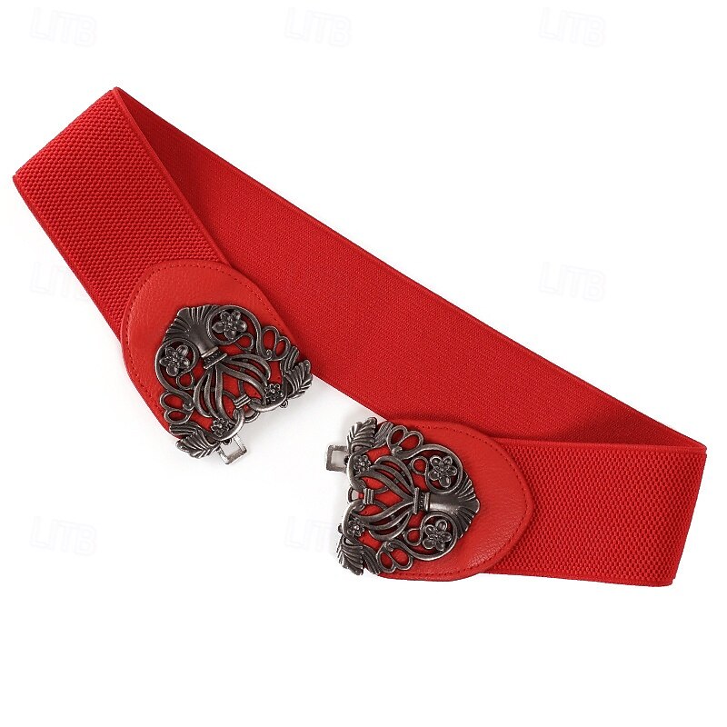 Women's Belt PU Black Red Camel Beige Waist Belt Daily Tea Party Floral3