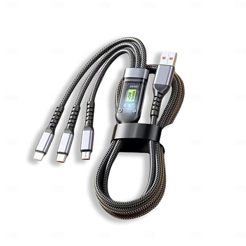 2m Transparent Luminous 3-in-1 Super Fast Charging Cable with LED Display, USB C to Lightning/USB A/Micro Adapter, 4-in-1 Multi Charging Cable for All Phone - Main Image