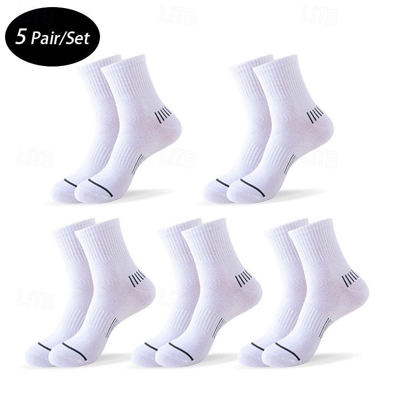 Men's 5 Pairs Multi Packs Socks Running Socks Casual Socks Black White Color Stripes Vacation Sports & Outdoor Daily Basic Medium Spring Fall Fashion Casual