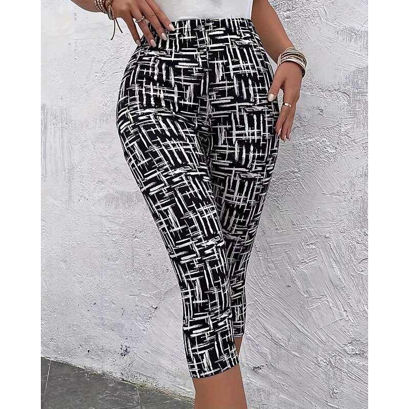 Women's Capri Pants Leggings Cozy Leggings Streetwear Casual Calf-Length Natural Geometic Print Comfy Outdoor Comfortable Outdoor Vacation Casual Daily Black Summer Regular Fit2