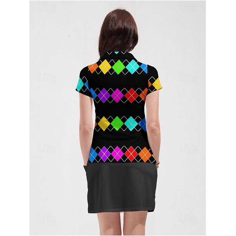 Women's Golf Polo Shirt Black Short Sleeve Sun Protection Top Plaid Ladies Golf Attire Clothes Outfits Wear Apparel2