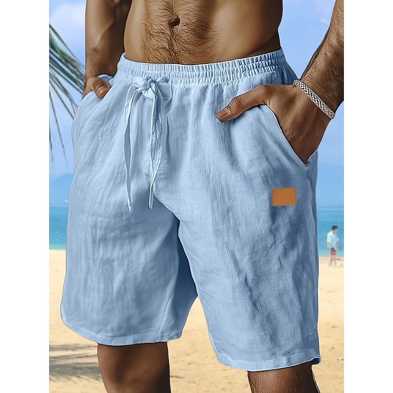 Men's Shorts Linen Shorts Summer Shorts Beach Shorts Baggy Shorts Drawstring Elastic Waist Straight Leg Plain Comfort Breathable Knee Length Outdoor Holiday Beach Vacation Classic Style Black White4