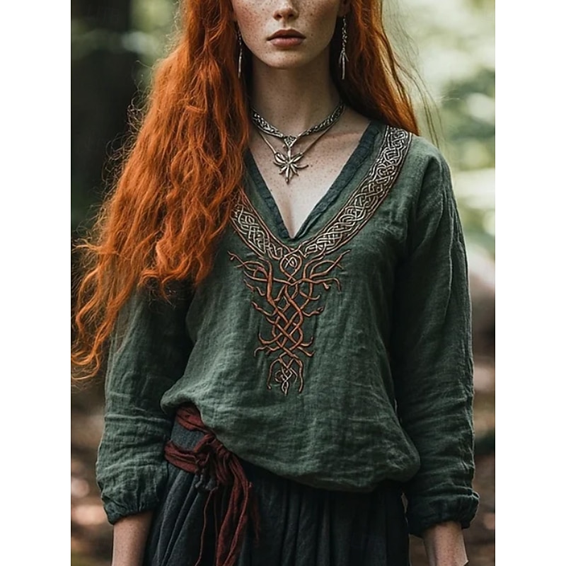 Women's Blouse Floral Graphic Geometric Bohemia Vintage Daily 3/4 Length Sleeve Crew Neck Boat Neck Regular Tops Daily Holiday Vacation Wear Print Sage Green Summer Spring