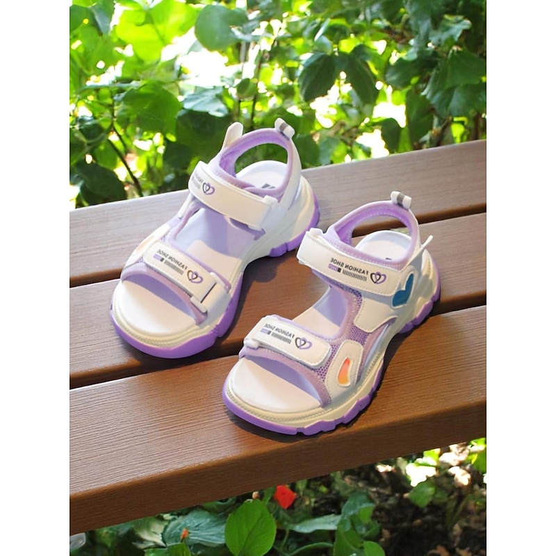Girls' Purple Sport Sandals with Heart Accents – Anti-Slip Outdoor Shoes for Playground and Back to School Activities4