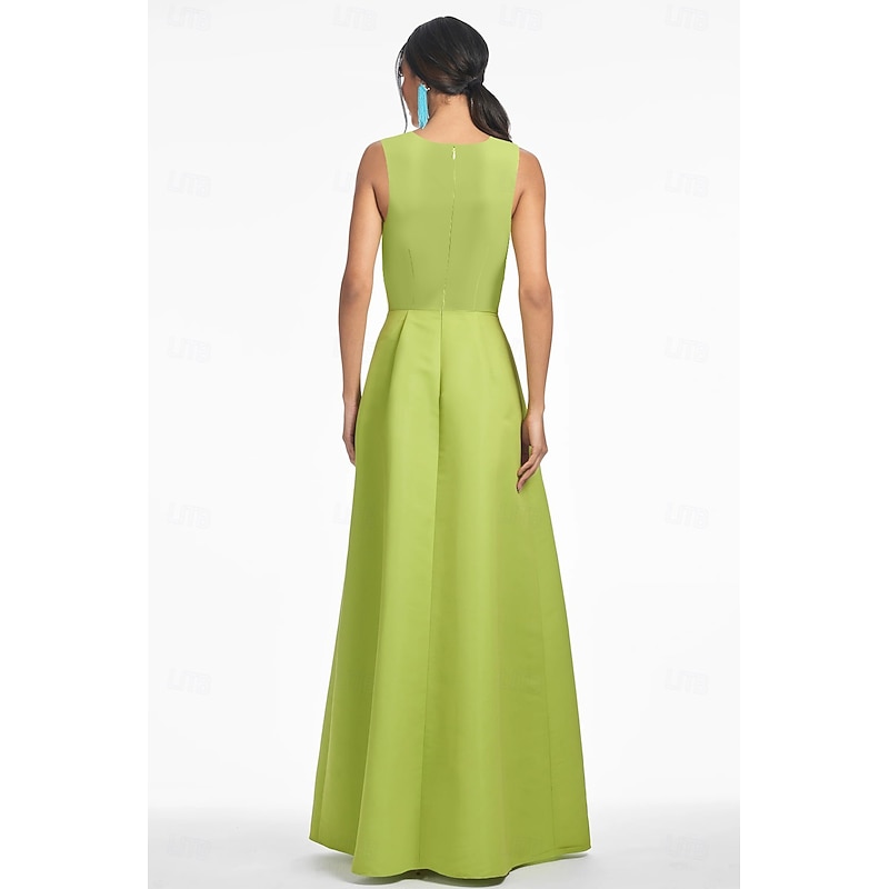 A-Line Evening Gown Elegant Dress Formal Wedding Floor Length Sleeveless Crew Neck Italy Satin with Floral Print Pocket3