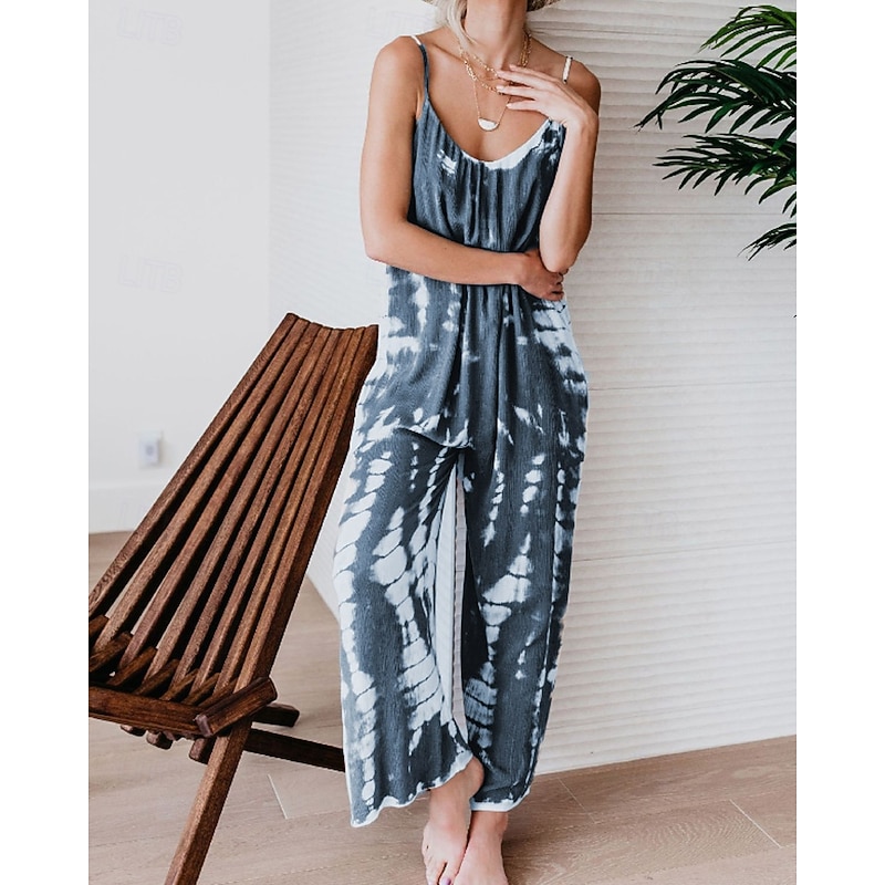 Women's Normal Jumpsuit Streetwear Tie Dye Sleeveless V Neck Pocket Street Daily Regular Fit Yellow Pink Red Summer