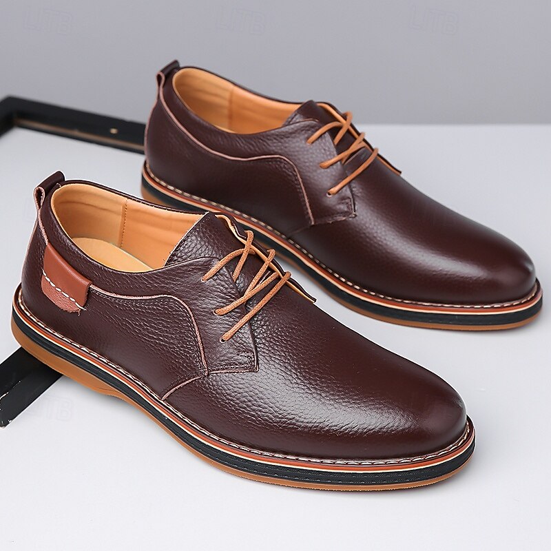 Men's  Faux Leather Dress Shoes with Contrast Brown Detailing - Classic, Versatile, Perfect for Formal and Semi-formal Occasions2
