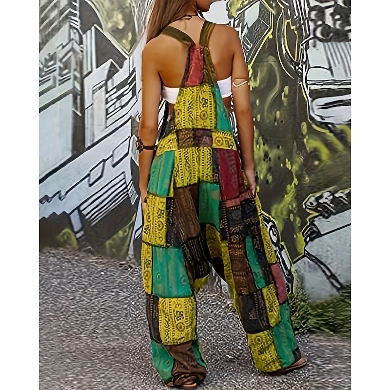 Women's Normal Jumpsuit Casual Floral Sleeveless U Neck Pocket Print Street Daily Regular Fit Light Green Orange Green Summer4