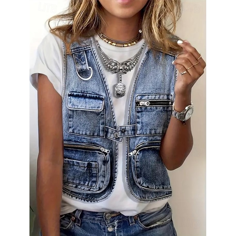 Women's T Shirt Graphic Vintage Stylish Western Short Sleeve Crew Neck Round Neck Regular Tops Daily Going out Weekend Print Blue Summer Spring2