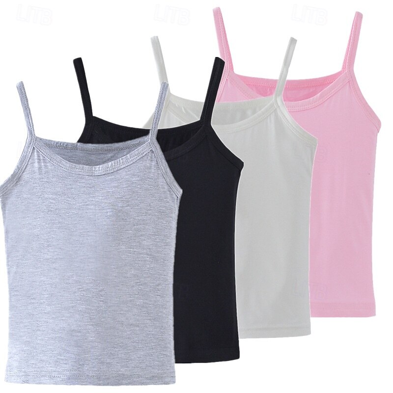 Kids Girls' Tank Solid Color School Sleeveless Streetwear 4-12 Years Summer Black White Pink