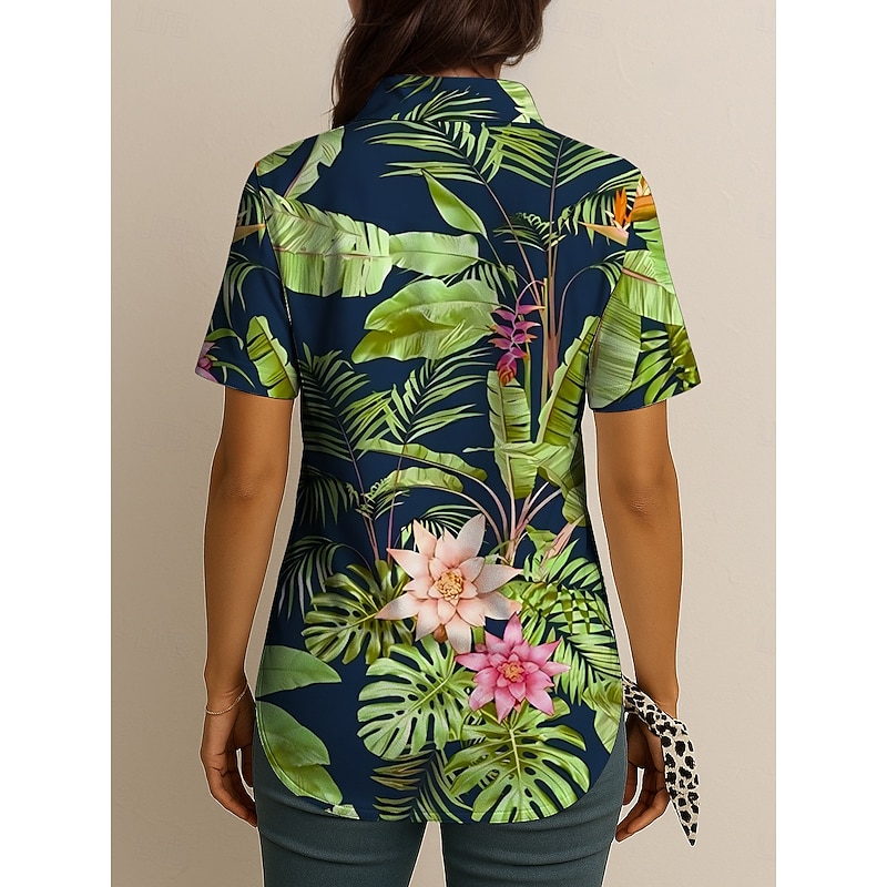 Women's Shirt Long Sleeve Button Down Blouse Graphic Leaf Hawaiian Vintage Tropical Daily Sleeveless Short Sleeve Shirt Collar Regular Tops Daily Red Blue Purple Green Light Blue Summer Spring2