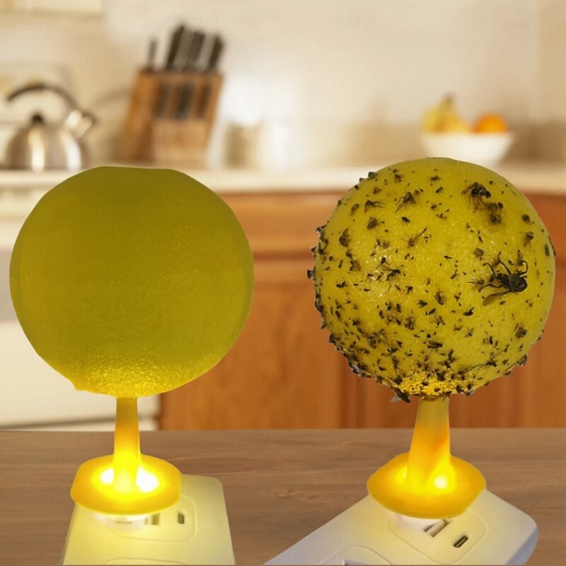 2PCS Fruit Fly Traps with LED Night Light, Sticky Flying Insects Trap Ball, Fruit Flavor Kitchen Home Trap for Indoor Outdoor Mosquito Collector2