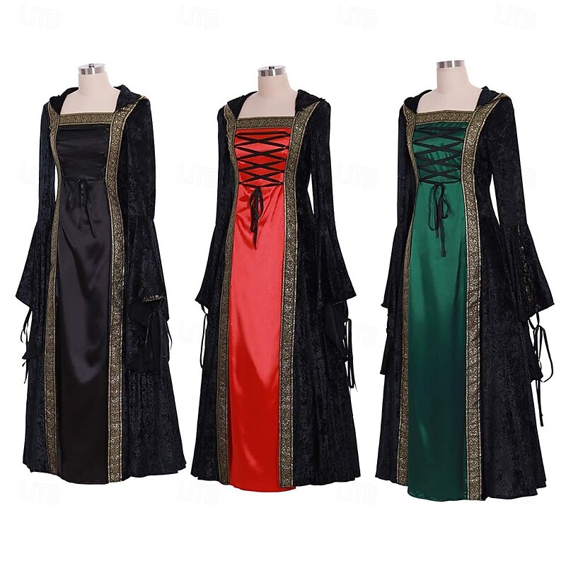 Retro Vintage Medieval Renaissance Ankle Length Dress Viking Outlander Fancy Dress Women's Halloween Carnival LARP Ren Faire Festival Adults Dress