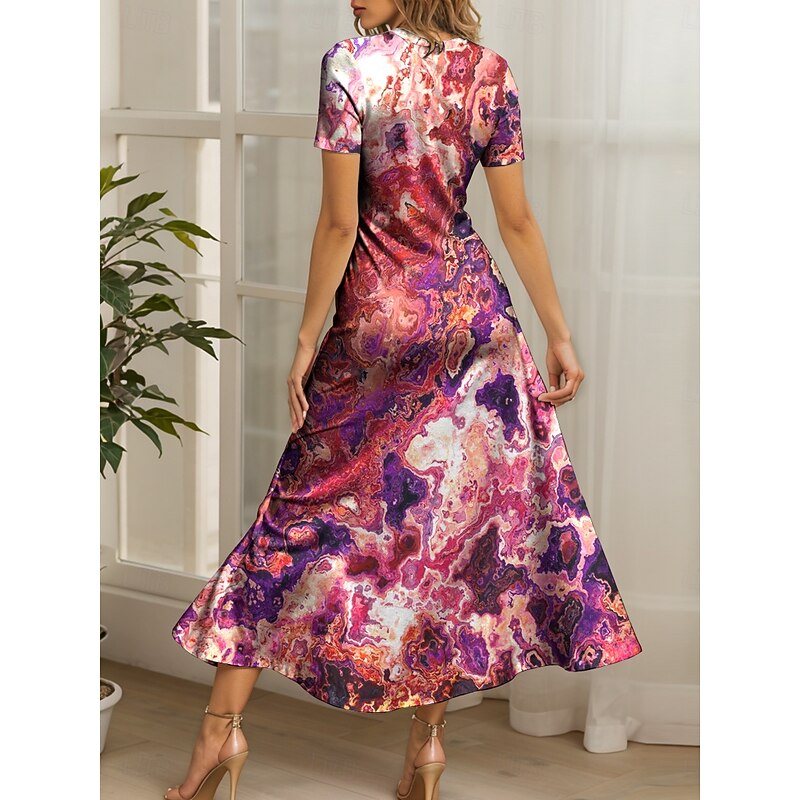 Women's Maxi Dress Casual Dress A Line Dress Summer Dress Elegant Vacation Casual Regular Fit Graphic Abstract Marble Short Sleeve Square Neck Red Blue Purple Green Summer Spring2