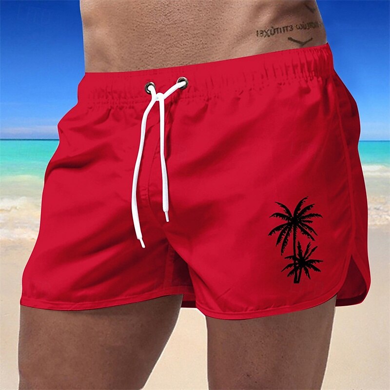 Men's Swim Trunks Swim Shorts Board Shorts Coconut Tree Quick dry Breathable Drawstring Elastic Waist Vacation Beach Hawaiian Casual Black White3