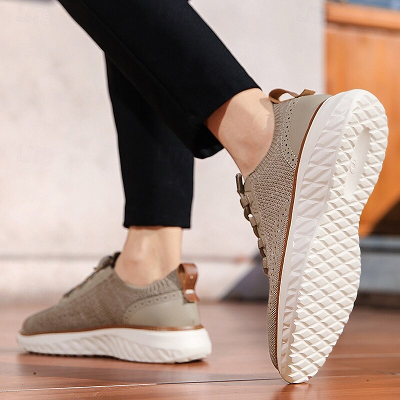 Men's Shoes Beige Knit Lace-Up Sneakers with Lightweight Construction and Comfortable Fit for Daily Use and Travel4