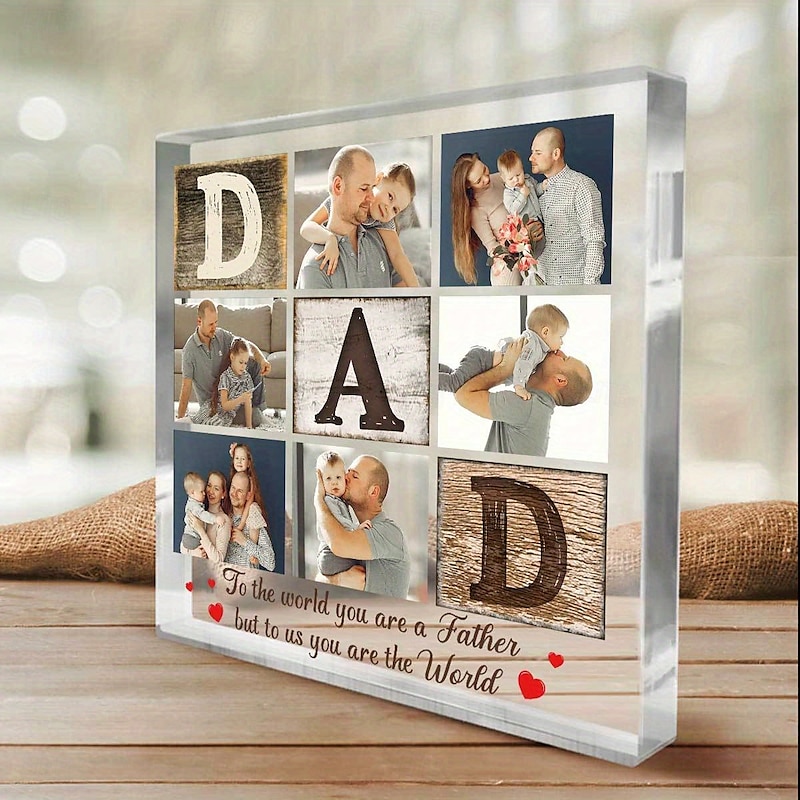 Personalized Photo Block Father's Day Best Custom Gift for Dad, Acrylic Plaque Block with 6 Photo Collage, Unique Picture Gift for Father2