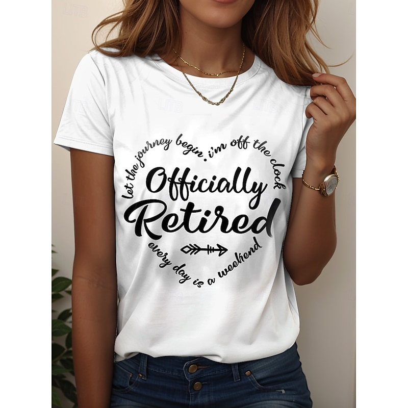 Women's T Shirt Retired Graphic Letter Vintage Stylish Classic Short Sleeve Crew Neck Regular Tops Daily Weekend Print Black White Pink Blue Purple Summer
