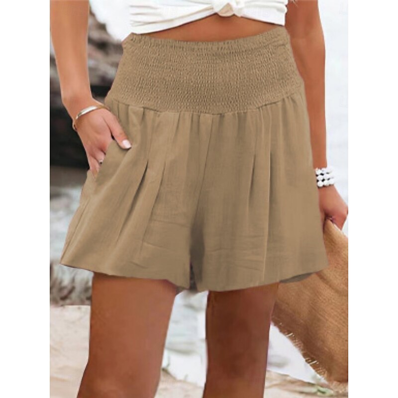 Women's Sweatpants Chinos Shorts Vacation Vintage Fashion Short High Waist Plain Pocket Elastic Waistband Comfy Soft Comfortable Micro-elastic Formal Outdoor Street Black White Pink Khaki Summer3