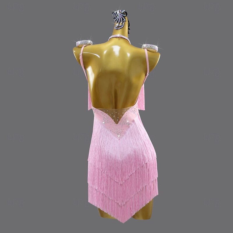 Latin Salsa Dance Dress Crystal / Rhinestone Tassel Pure Color Women's Performance Training Sleeveless Spandex2