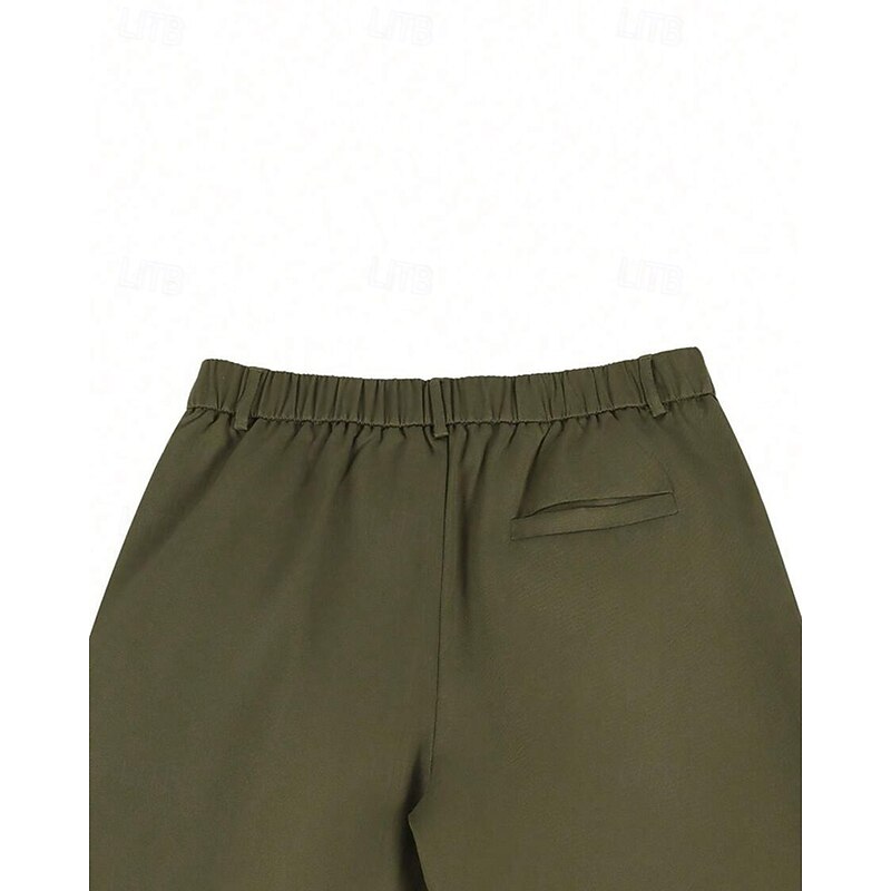 Men's Dress Shorts Burmuda Shorts Work Shorts Pocket Elastic Waist Plain Comfort Breathable Knee Length Outdoor Business Fashion Casual Black Khaki3