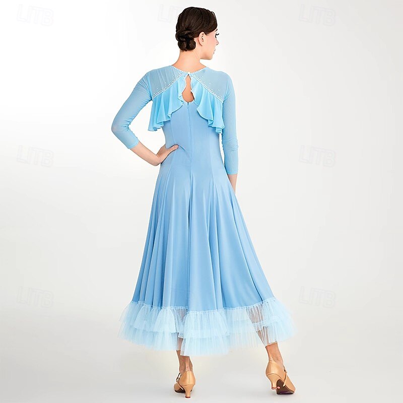 Ballroom Dance Dress Crystal / Rhinestone Splicing Women's Performance Party 3/4 Length Sleeve Crystal Cotton3